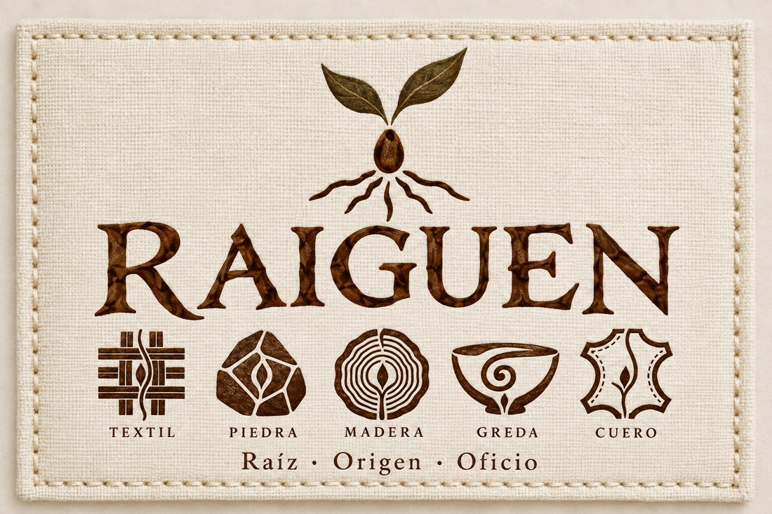 Marca Raiguen: textil, piedra, madera, greda y cuero